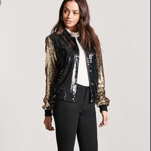 Two Toned Black Sequin Bomber Jacket
